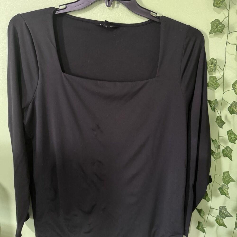 the commons Women's Black Stretch Square Neck Long Sleeve Blouse Size 2XL